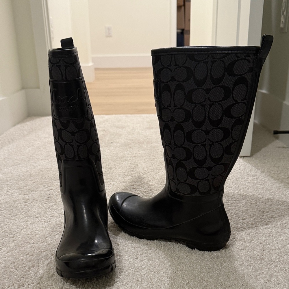 Coach Black Patterned Rain Boots